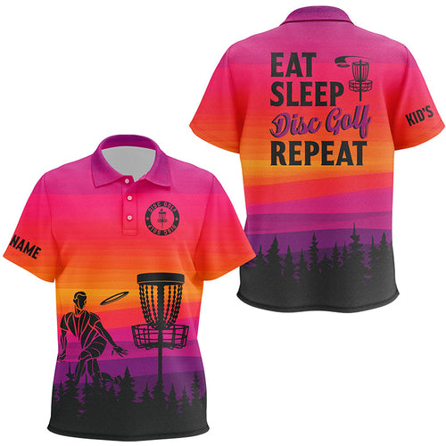 Gradient pattern Kid disc golf polo Shirts custom Eat sleep Disc golf repeat frisbee golf jerseys NQS8999