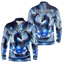 Load image into Gallery viewer, Personalized Blue Lights Dragon Mens Bowling Polo, Quarter Zip Shirt Custom Team Bowling League Jersey NQS9234