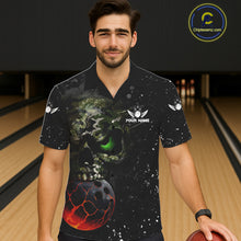 Load image into Gallery viewer, Black and Green Camo grunge American Flag Skull Bowling Hawaiian Shirt Custom Bowling Team jerseys NQS11294