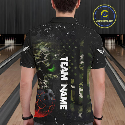 Black and Green Camo grunge American Flag Skull Bowling Shirts for Men Custom Bowling Team jerseys NQS11294