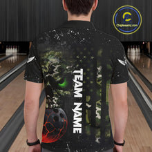 Load image into Gallery viewer, Black and Green Camo grunge American Flag Skull Bowling Shirts for Men Custom Bowling Team jerseys NQS11294