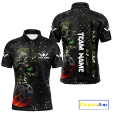 Load image into Gallery viewer, Black and Green Camo grunge American Flag Skull Bowling Shirts for Men Custom Bowling Team jerseys NQS11294