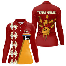 Load image into Gallery viewer, Red &amp; Yellow Retro Bowling Polo, Quarter Zip shirt for Women Custom vintage team bowling jersey NQS9579
