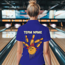 Load image into Gallery viewer, Blue &amp; Yellow Retro Bowling Polo, Quarter Zip shirt for Women Custom vintage team bowling jersey NQS9583