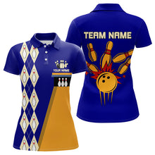 Load image into Gallery viewer, Blue &amp; Yellow Retro Bowling Polo, Quarter Zip shirt for Women Custom vintage team bowling jersey NQS9583