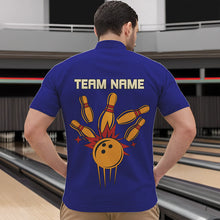 Load image into Gallery viewer, Blue &amp; Yellow Retro Bowling Polo, Quarter Zip shirt for Men Custom vintage team bowling jersey NQS9583