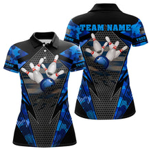 Load image into Gallery viewer, Blue Camo Bowling Polo, Quarter Zip Shirt For Women Custom Bowling Team League Jerseys NQS9733