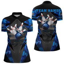 Load image into Gallery viewer, Blue Camo Bowling Polo, Quarter Zip Shirt For Women Custom Bowling Team League Jerseys NQS9733