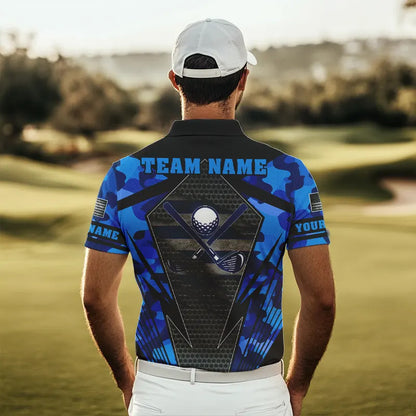 Blue Camo Golf Polo Shirts For Men Custom best mens golf wear, golfing gifts NQS9734