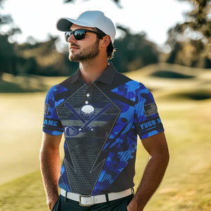Blue Camo Golf Polo Shirts For Men Custom best mens golf wear, golfing gifts NQS9734