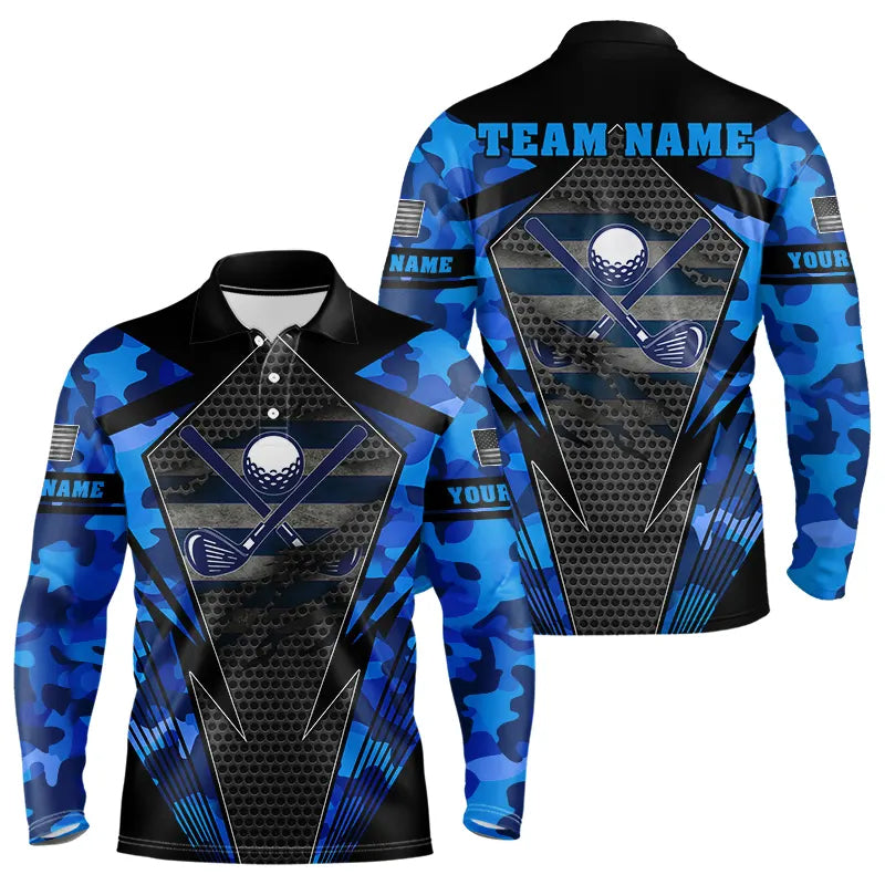 Blue Camo Golf Polo Shirts For Men Custom best mens golf wear, golfing gifts NQS9734
