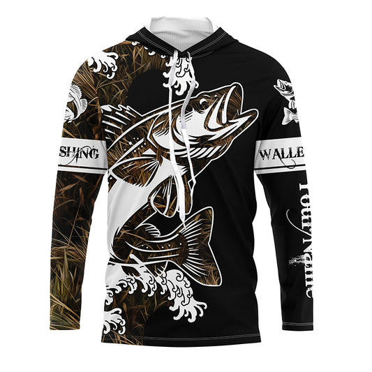 Walleye fishing tattoo camo Customize name black UV protection long sleeves fishing shirts NQS1857