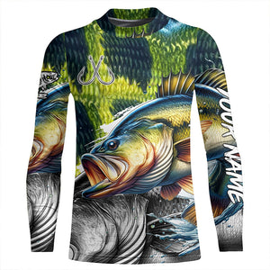 Largemouth Bass Fishing green scales custom UV protection long sleeves fishing shirts for Men, Women NQS7881