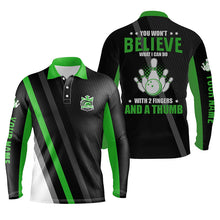 Load image into Gallery viewer, Green &amp; black Mens bowling shirts Custom you won't believe what I can do with 2 fingers and a thumb NQS8524