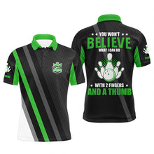 Load image into Gallery viewer, Green &amp; black Mens bowling shirts Custom you won't believe what I can do with 2 fingers and a thumb NQS8524