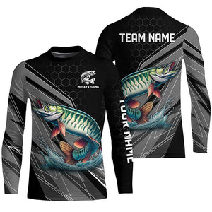 Personalized Black camo Musky Fishing Jerseys, Muskie Long Sleeve Fishing Tournament Shirts NQS8770