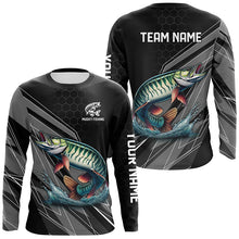 Load image into Gallery viewer, Personalized Black camo Musky Fishing Jerseys, Muskie Long Sleeve Fishing Tournament Shirts NQS8770