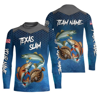 Blue Texas Slam fishing Custom performance long sleeve team Redfish, Trout, Flounder fishing shirt NQS9239