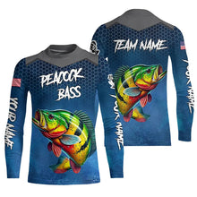 Load image into Gallery viewer, Blue camo Peacock Bass fishing Custom performance long sleeve team Bass fishing tournament shirts NQS9240