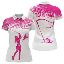 Load image into Gallery viewer, Pink and White Women Golf Polo Shirts custom ladies golf attire, best golf gifts for women NQS9245