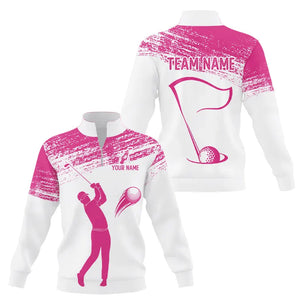 Pink and White Quarter zip golf sweatshirt custom name golf sweater, best golf gifts for men NQS9245