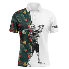 Load image into Gallery viewer, Funny Skull Golf polo shirts tropical flowers pattern custom name Skull playing golf apparel NQS4772