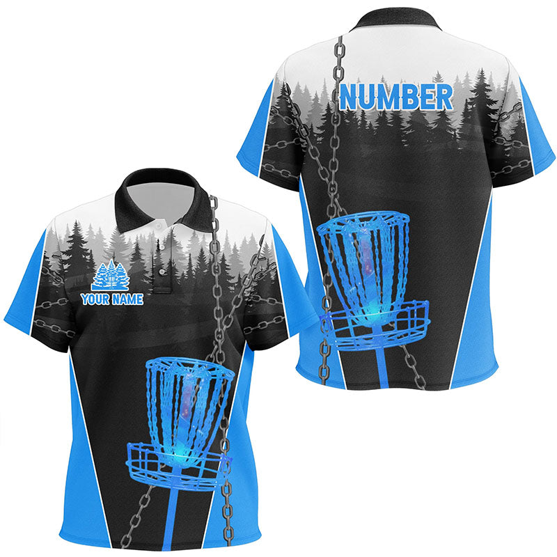 Kid Disc golf polo shirts custom black chain disc golf jerseys, disc golf outfit | Blue NQS7517