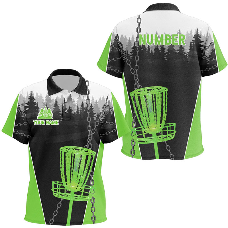 Kid Disc golf polo shirts custom black chain disc golf jerseys, disc golf outfit | Green NQS7518