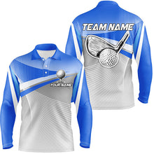 Load image into Gallery viewer, Mens golf polo shirts custom blue sport golf apparel for men, unique golf gifts NQS7521