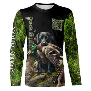 Black Labrador Retriever Duck Hunting Waterfowl green camo Shirts, Personalized Duck Hunting shirts NQS632