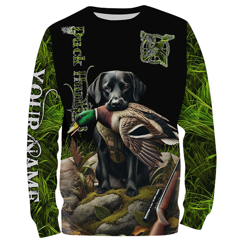 Black Labrador Retriever Duck Hunting Waterfowl green camo Shirts, Personalized Duck Hunting shirts NQS632