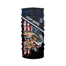 Load image into Gallery viewer, American Flag Walleye fishing blue camo Custom Name UV Protection Fishing Shirts NQS3641