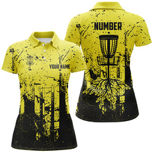 Load image into Gallery viewer, Black &amp; yellow grunge pattern Women Disc golf polo shirt custom disc golf jerseys, disc golf attire NQS8101