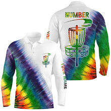 Load image into Gallery viewer, Mens disc golf polo shirts with colorful rainbow tie die disc golf basket custom men disc golf apparel NQS6202