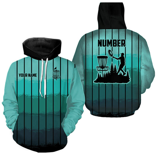 Mint Blue stripe Retro disc golf Hoodies custom name and number disc golf hoodie NQS8780