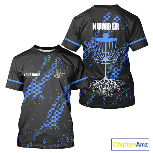 Black and Blue Hexagon Pattern Disc Golf T-Shirt custom Team disc golf jerseys NQS10930