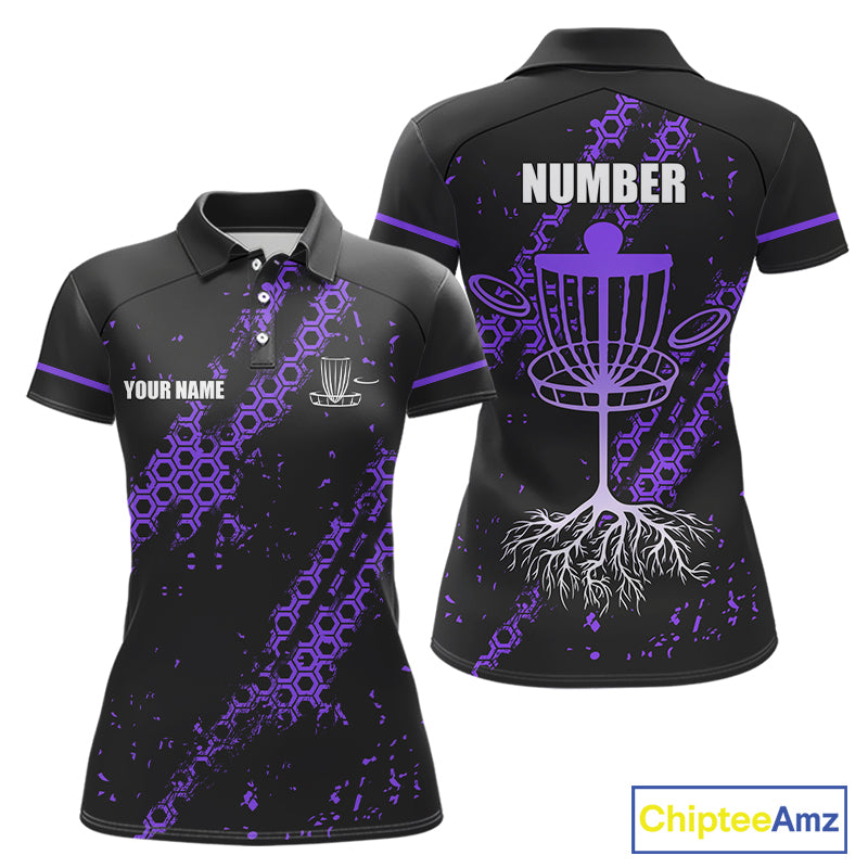 Black and Purple Hexagon Pattern Womens Disc golf polo shirts custom Team disc golf jerseys NQS10931