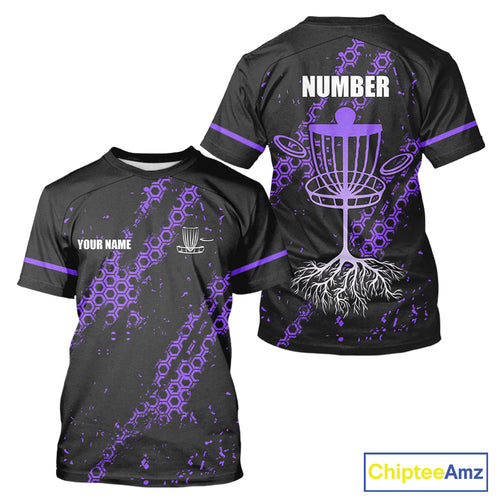 Black and Purple Hexagon Pattern Disc Golf T-Shirt custom Team disc golf jerseys NQS10931