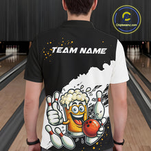 Load image into Gallery viewer, Funny Beer Glass Black and White Bowling Polo, 1/4 Zip Shirts for Men Custom Bowling Team Jersey NQS10933