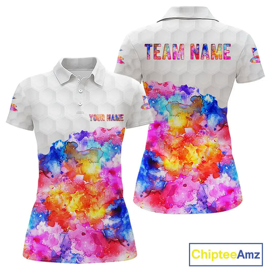 Colorful watercolor Womens Golf polo shirts Custom team golf outfit, Personalized ladies golf top NQS11315