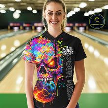 Load image into Gallery viewer, Colorful Skull bowling jerseys Bowling Polo, 1/4 zip Shirt Custom Bowling Team shirt for ladies NQS11317