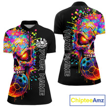 Load image into Gallery viewer, Colorful Skull bowling jerseys Bowling Polo, 1/4 zip Shirt Custom Bowling Team shirt for ladies NQS11317