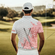 Load image into Gallery viewer, Pink glitter Leopard skin pattern custom name white Mens golf polo shirts, team golf tops for men NQS11526