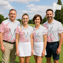 Load image into Gallery viewer, Pink glitter Leopard skin pattern custom name white Mens golf polo shirts, team golf tops for men NQS11526