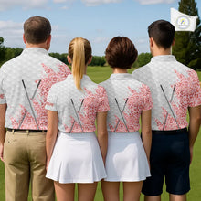 Load image into Gallery viewer, Pink glitter Leopard skin pattern custom name white Mens golf polo shirts, team golf tops for men NQS11526