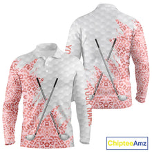 Load image into Gallery viewer, Pink glitter Leopard skin pattern custom name white Mens golf polo shirts, team golf tops for men NQS11526