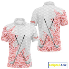 Load image into Gallery viewer, Pink glitter Leopard skin pattern custom name white Mens golf polo shirts, team golf tops for men NQS11526