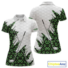 Load image into Gallery viewer, Green glitter Leopard skin pattern custom name white Womens golf polo shirts, team ladies golf tops NQS11527