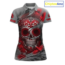 Load image into Gallery viewer, Red Sugar Skull Tattoo Custom Women Bowling Polo, Quarter Zip Shirts,Team Bowling Jerseys NQS11528