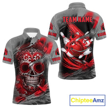 Load image into Gallery viewer, Red Sugar Skull Tattoo Custom Mens Bowling Polo, Quarter Zip Shirts,Team Bowling Jerseys NQS11528